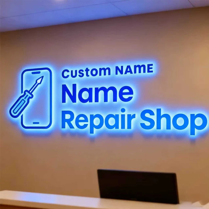 ป้ายไฟ LED 3 มิติ ขนาดใหญ่ สำหรับธุรกิจ ป้ายโลโก้ธุรกิจแบบมีไฟส่องด้านหลัง ป้ายหน้าร้าน ดรอปชิปปิ้ง 1