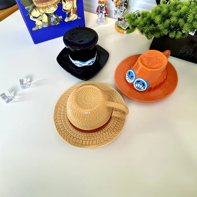 One Piece Monkey D. Luffy Portgas·D· Ace Sabo Hat Ceramic Cup: A Cartoon Coffee Cup and Desktop Ornament for Anime Fans