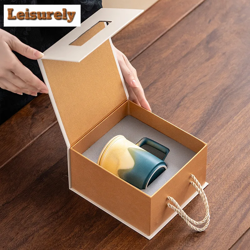 320ml Gradient Distant Hills Straight Body Filter Tea Separator Cup Handmade Tea Mug with Infuser Tea Making Office Water Cup