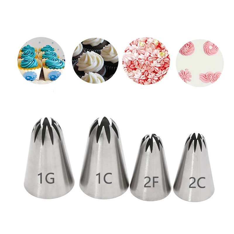 

#1G 1C 2F 2C Icing Piping Nozzles For Decorating Cake Cookie Cupcake Piping Nozzle Stainless Steel Pastry Tips Baking Tools