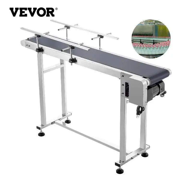 VEVOR PVC Stainless Steel Belt Conveyor Automatic Speed Control Motorized Conveyor with Adjustable Double Guardrail for Industry