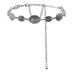 Vintage - Inspired Women's Metal Waist Chain with Ornate Circle Design (Silver)