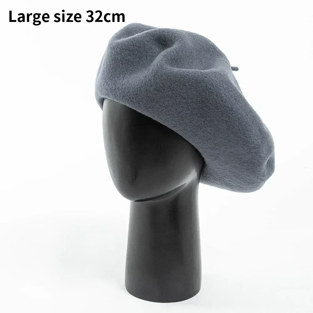 New Oversized 100% Wool Berets Women  Autumn Winter 32cm Big Beret Large Size Men Hat Painter Hat Female Warm Walking Cap 2