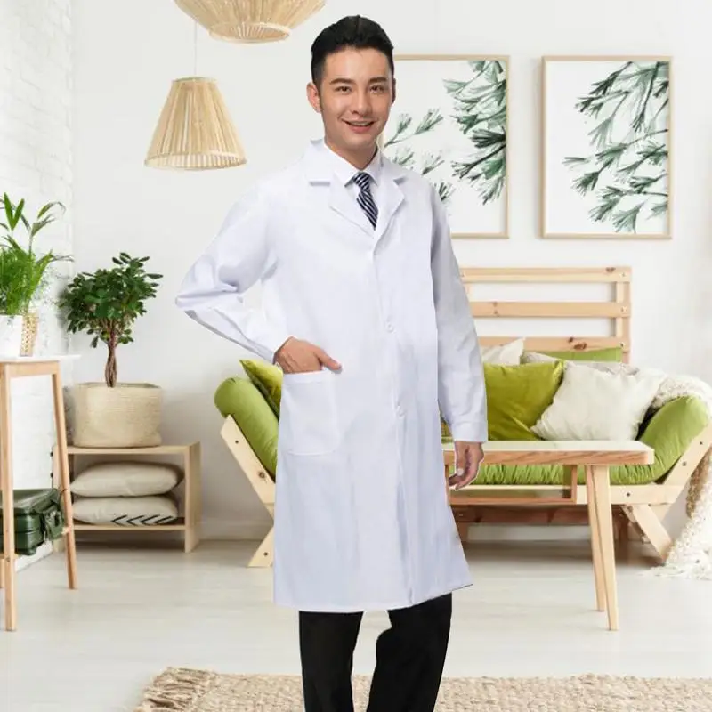 Doctor White Coat Professional Lab Coat Long Sleeve for Women Men Notched Lapel Collar Button Down Medical Nurse Doctor Uniform