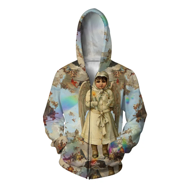 thumbnail image 1 of Sudadera con capucha y estampado 3D de mariposa y ángel para hombre, con estampado de flores, hojas y libros, sudaderas con capucha y cremallera holgadas y cómodas a la moda, 1 of 5