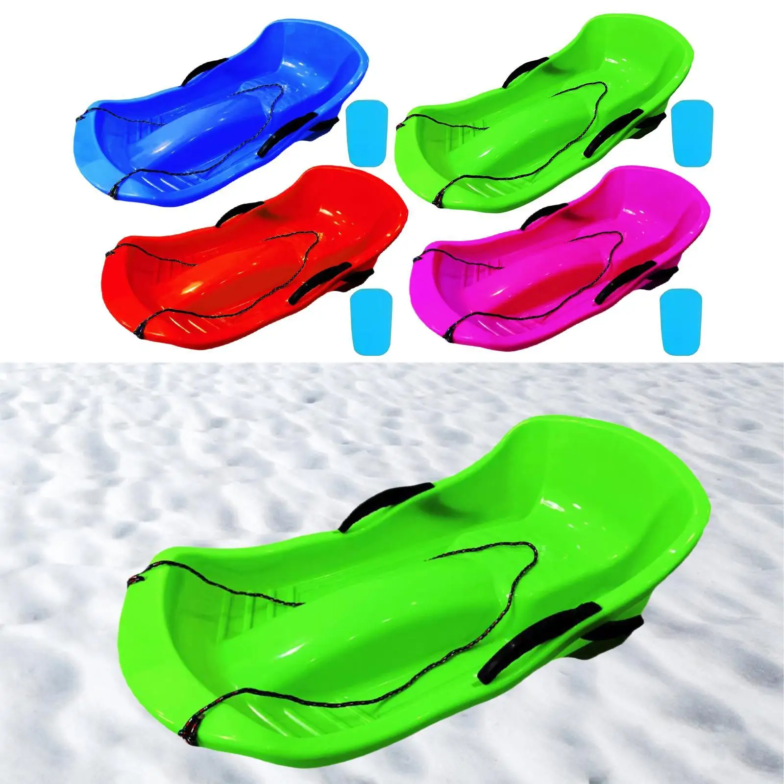 Toboggan Snow Sled Sand Sled with Seat Cushion with Double Brakes Pull Rope