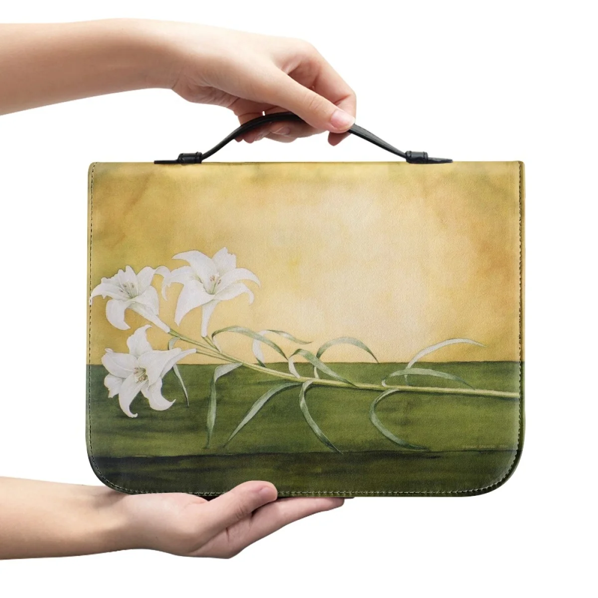 Leather Women's Handbags Zipper Handle Bible Bag Purity Lily Print Bible Cover Case Holy Protection Study Book New Fashion 2023