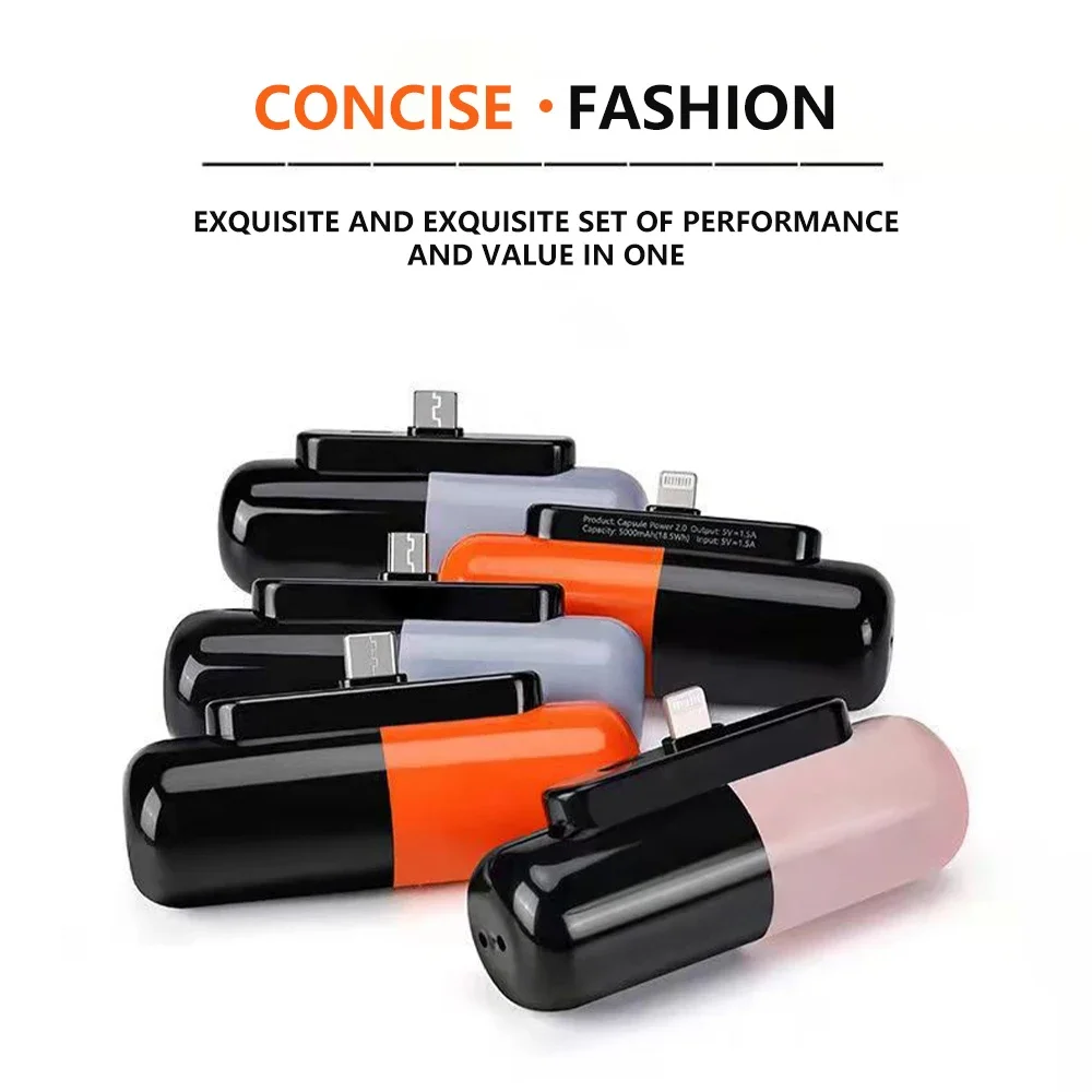 

New power bank Plug-and-Fill Capsule Emergency Small and Portable 5000mAh Mobile Power Supply with High Value