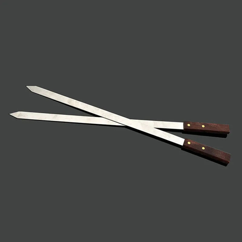 Barbecue Skewers BBQ Grilling Accessories 2-10pcs 60CM/23.5" Wood Handle Long Barbecue Fork Kebab Sticks Flat Needle Turkish Grills Skewer Stainless Steel BBQ Skewers