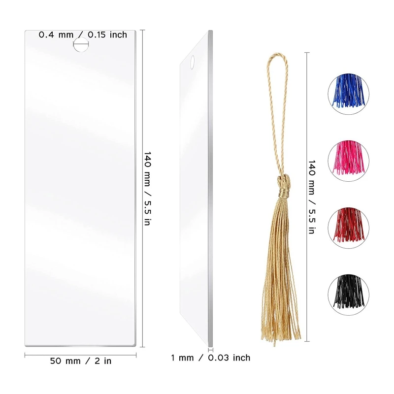 20 Pieces Blank Bookmarks Kit Clear Acrylic Book Markers With Chinese Style  Tassels For Student Diy Crafts Projects Present Tag( Size : 3.2x12cm )