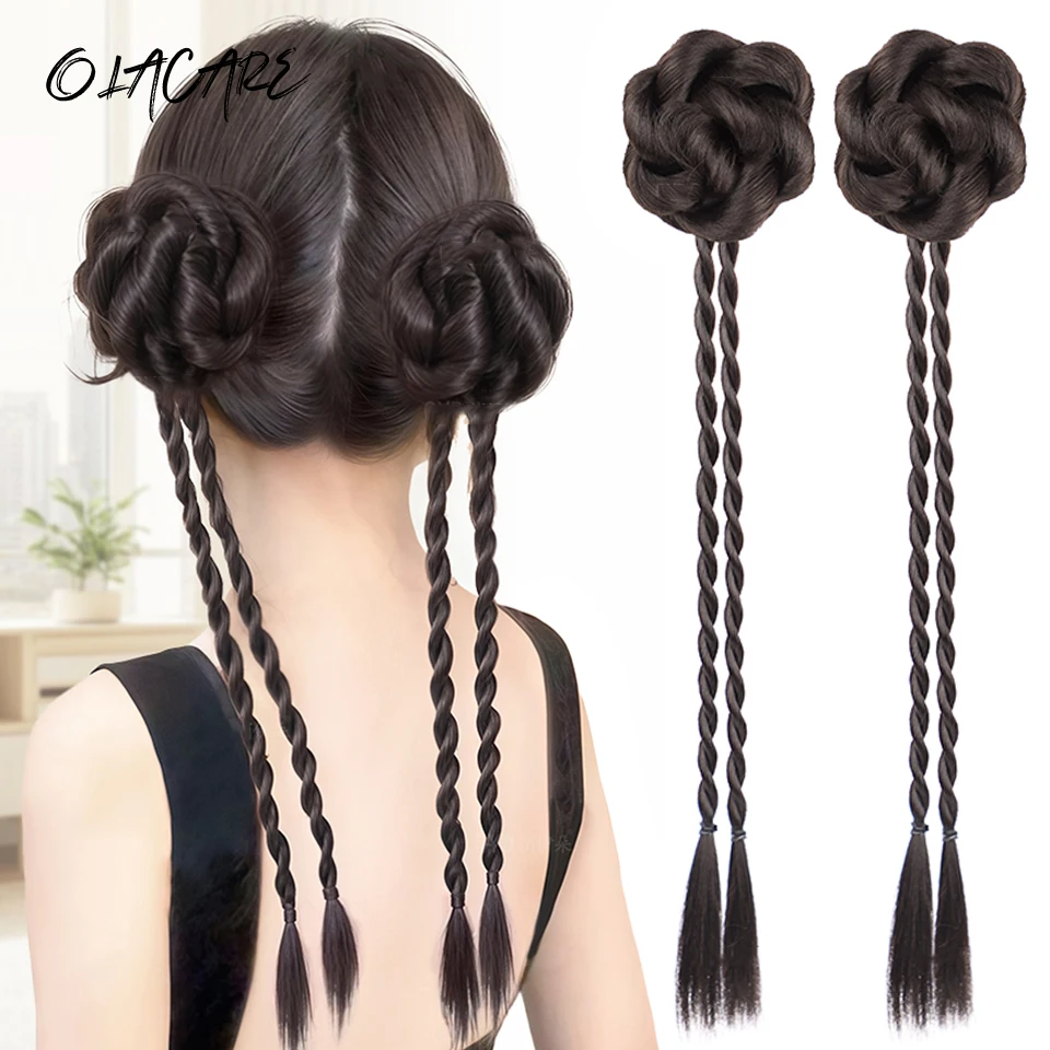 OLACARE 합성 머리끈 클립 Y2K 가발 소녀 장난감 더블 볼 헤드 가발 핫 백 걸 익스텐션