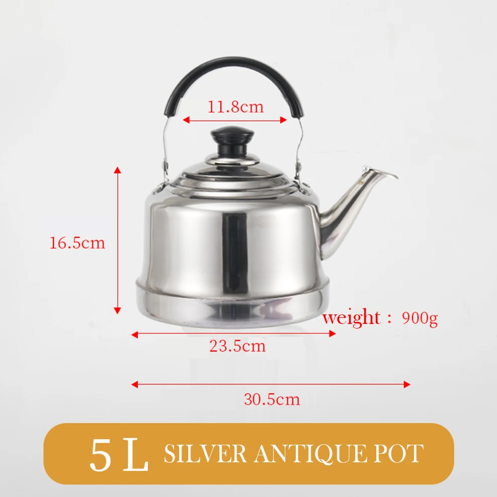 4L/5L Boiling Water Kettle Stainless Steel Whistle Kettle Hot Pot Restaurant Adds Soup Pot Large Capacity Teapot For Home