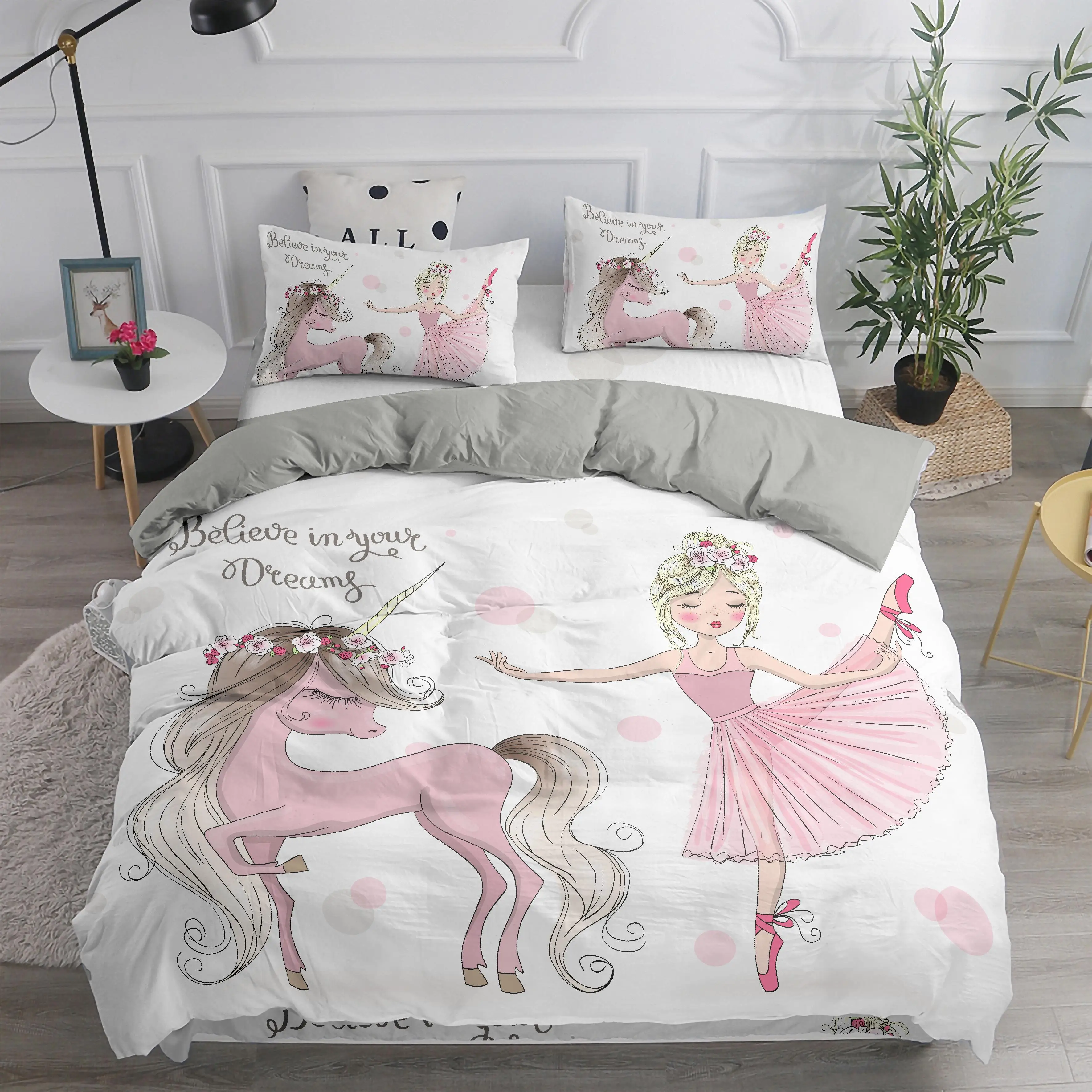 

Ballet Dancing Girl Duvet Cover Cartoon Lovely Ballerinas Bedding Set Cute Princess Girls Quilt Cover for Children Kids Baby