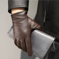 Genuine Sheepskin Leather Gloves for Men, Winter Warm Touchscreen Texting Driving Cycling Motorcycle Gloves