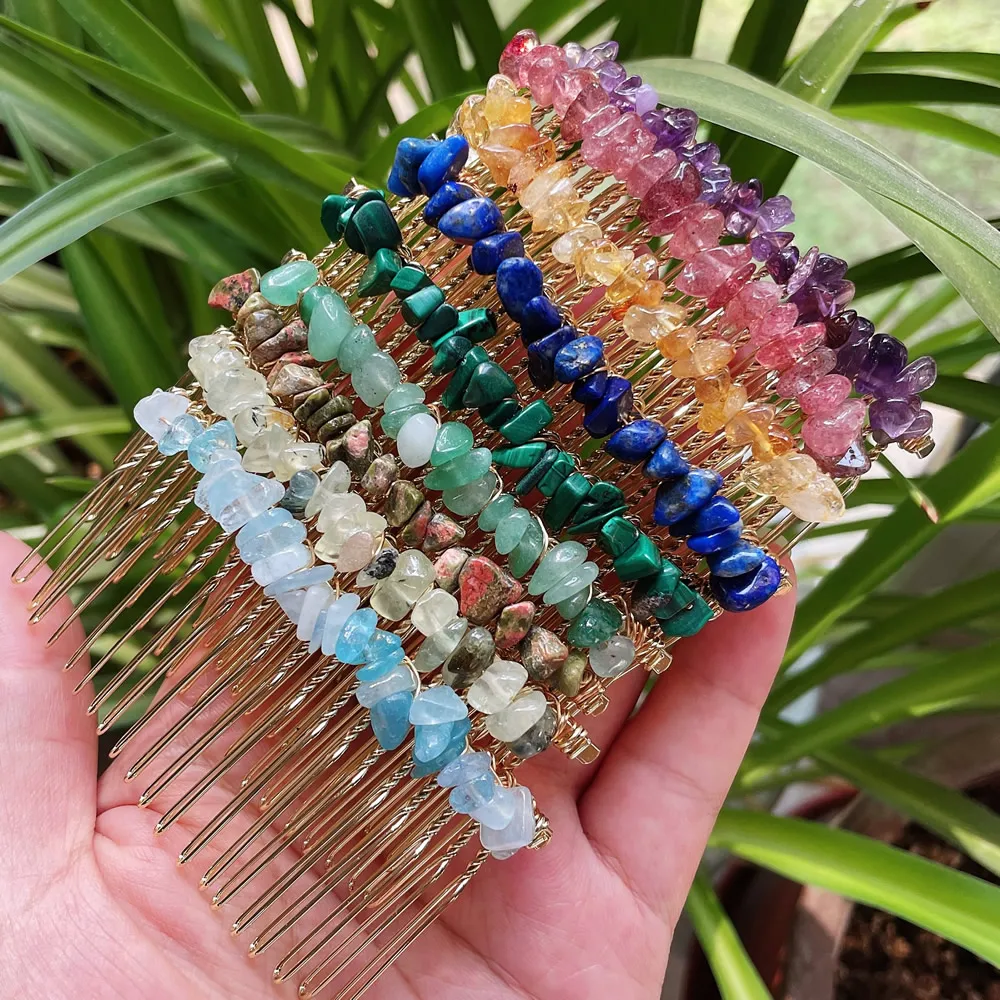 Natural Crystal Stone Hair Jewelry Wedding Bridal Colorful Irregular