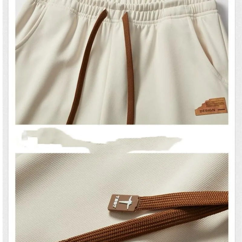 Minimalist and Trendy Spring Autumn American Style Men's Solid Color Elastic Waist Drawstring Loose Long Wide Leg Casual Pants