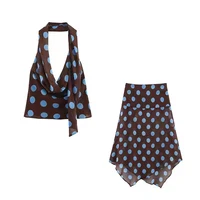 Polka Dot Printed Midi Skirts Two Piece Sets for Women 2025 Summer Chic Scarf Halter Top Suits Beach Woman 2 Piece Outfits - Image 2