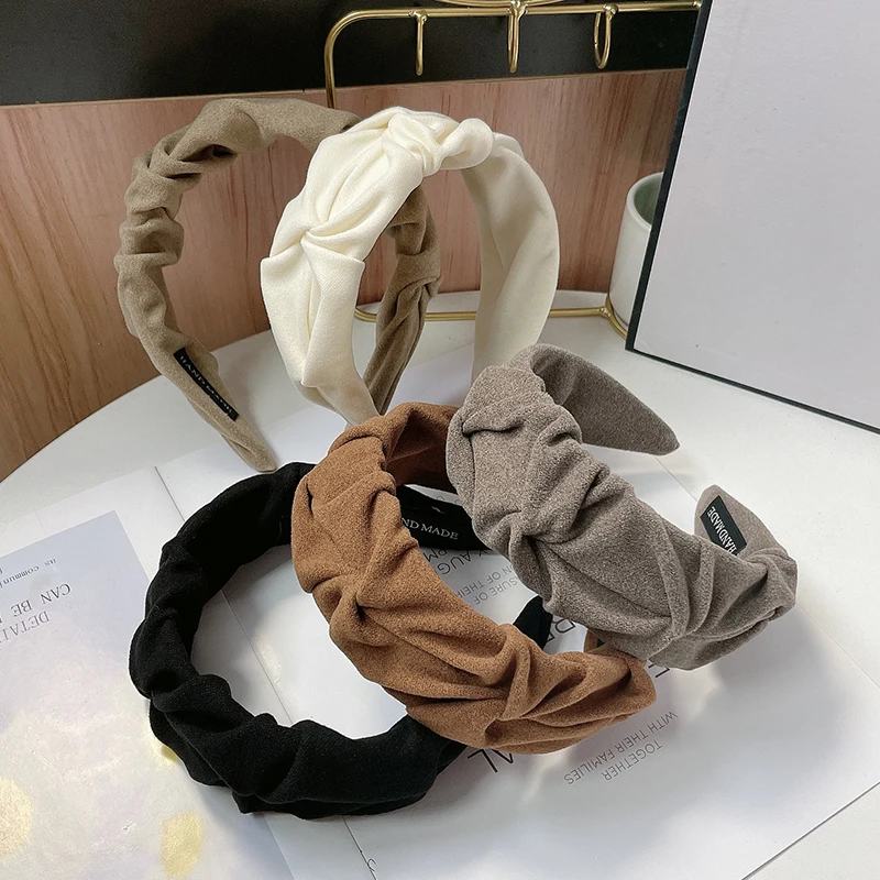 French vintage fabric pleated hair band for women's fashion versatile matte fabric wide headband press hair clip press