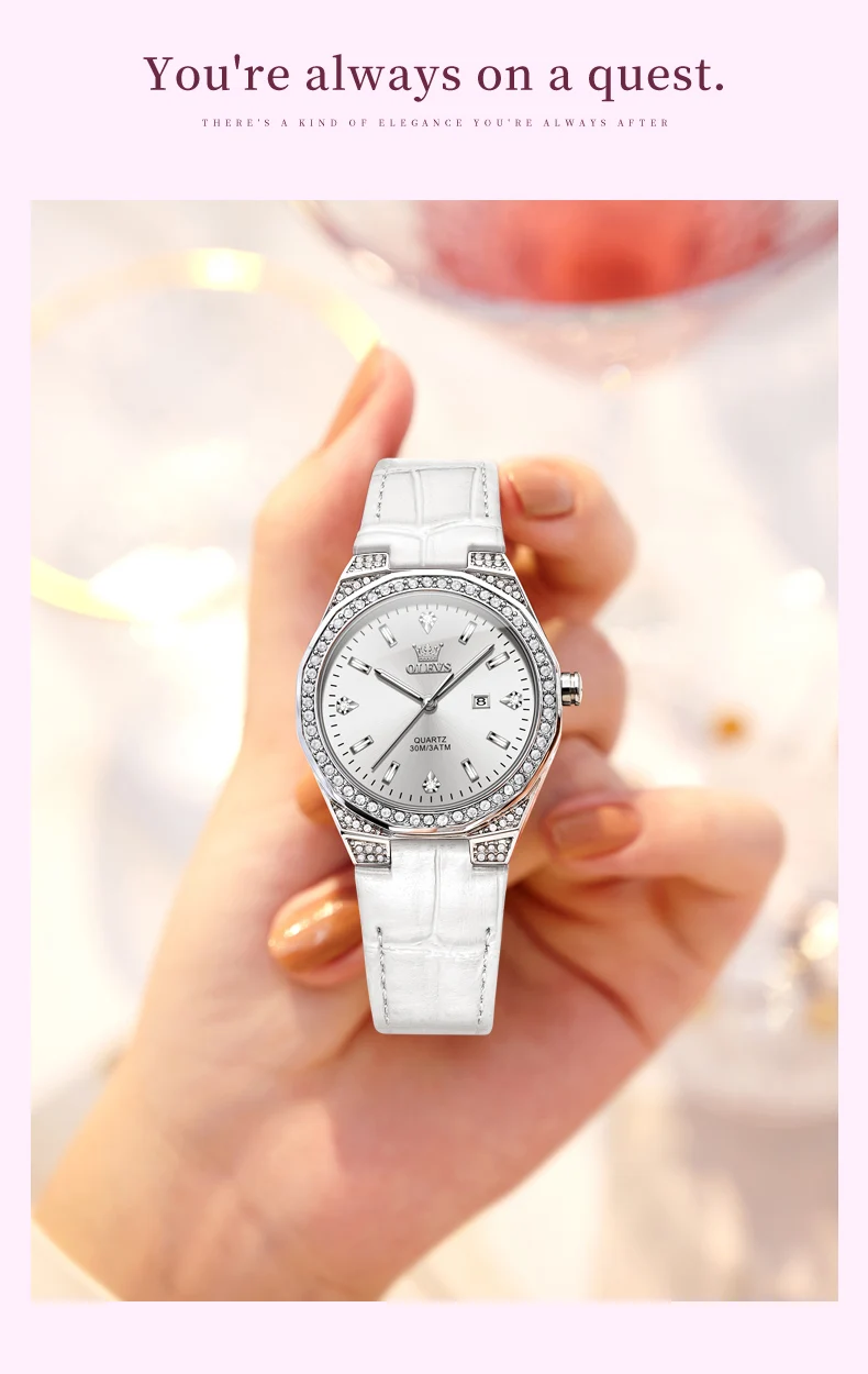 OLEVS Original Women's Watches Diamond Lap Fashion Leather Strap 3m Waterproof Luminous Ladies Wristwatch Quartz Watch for Women S3d4402b3fb404502b20042c795e57facv