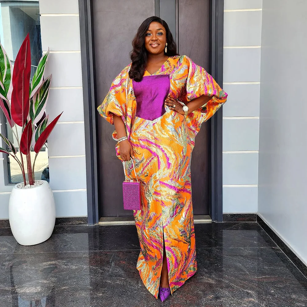 Fresh african dresses for woman Expensive jacquard fabric turkey dresses for woman luxury long african dress