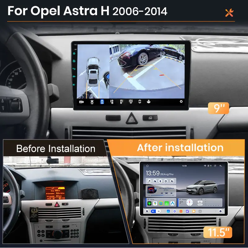 AWESAFE Radio Android de 9 pulgadas para Opel Astra H Zafira B 2004 2005 2006 - 2014, CarPlay inalámbrico y Android Auto, navegación GPS, soporte multimedia, control del volante, amplificador de subwoofer, cámara trasera con CAN-BUS EU Plug and Play DAB+ Autoradio digital 2 DIN BT 2