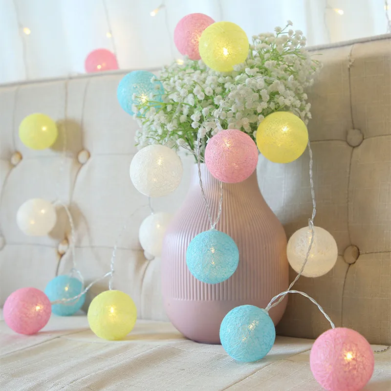 

Cotton Ball LED Fairy String Lights Garland Christmas Tree Decorations for Home Room Outdoor Holiday Wedding Party Curtain Lamp