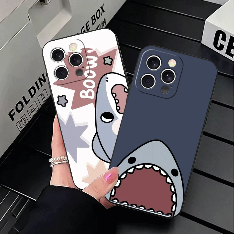 Cartoon Cute Shark Soft Black Phone Case Back Cover