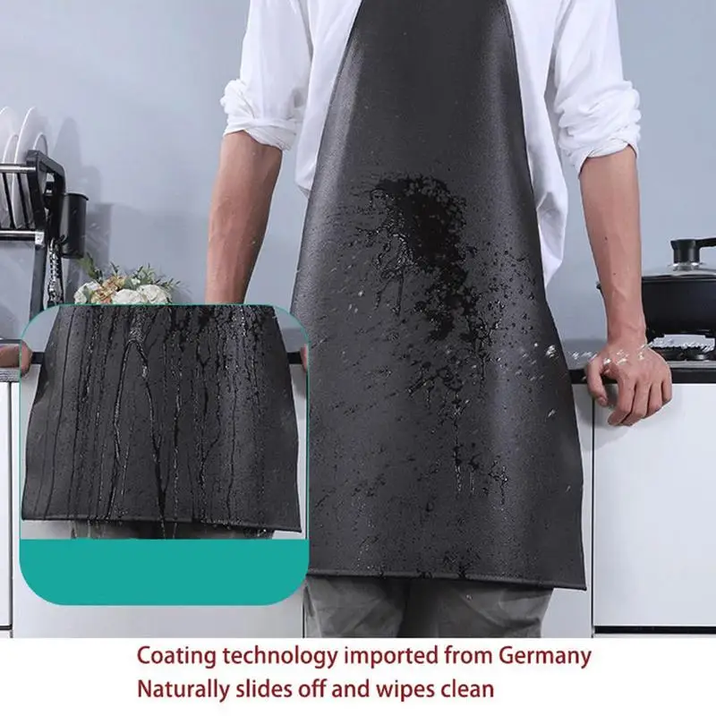 Waterproof Apron Thickened Lengthened AntiFouling Oil-proof Restaurant Cooking Apron PU Leather Chef Aprons Kitchen Accessories