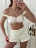 Pyjama sexy en satin HiLoc pour femme, ensemble 2 pièces avec débardeur court et short à taille élastique froncé, tenue d'intérieur unie pour femme