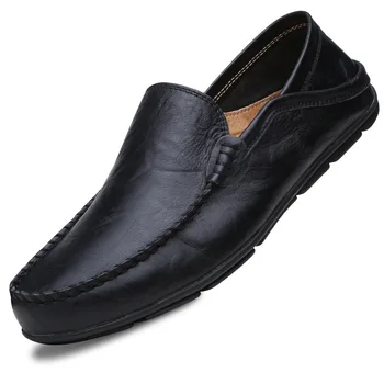 British Style Men's Large Size Slip-On Breathable Driving Shoes Casual Bean Shoes round Toe Flat Heel Rubber Outsole