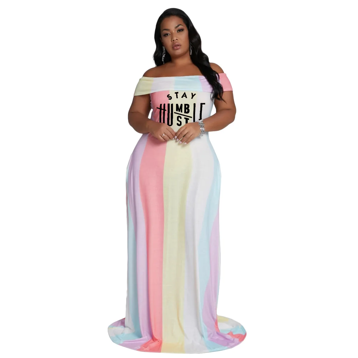 Long African Maxi Dress Women Slash Neck Off The Shoulder Robes Summer New Letter Print Panelled Sexy African Dresses Vestidos new women panelled patchwork pencil long jeans fashion streetwear high waist sexy skinny denim trousers casual pants 2020