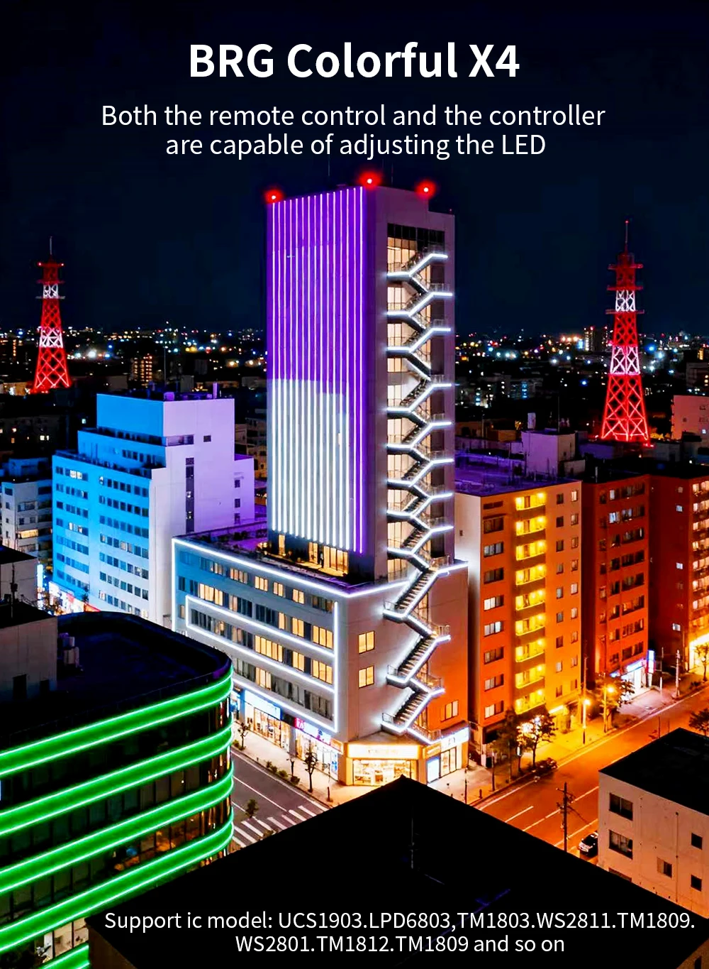 WS2815 WS2811 UCS1903 LED Strip Light Controller DC12-24V - Music, Colorful X4, BRG Remote SPI Pixels 14 S3d4481b811d34ad0bec6fc24194dd129f