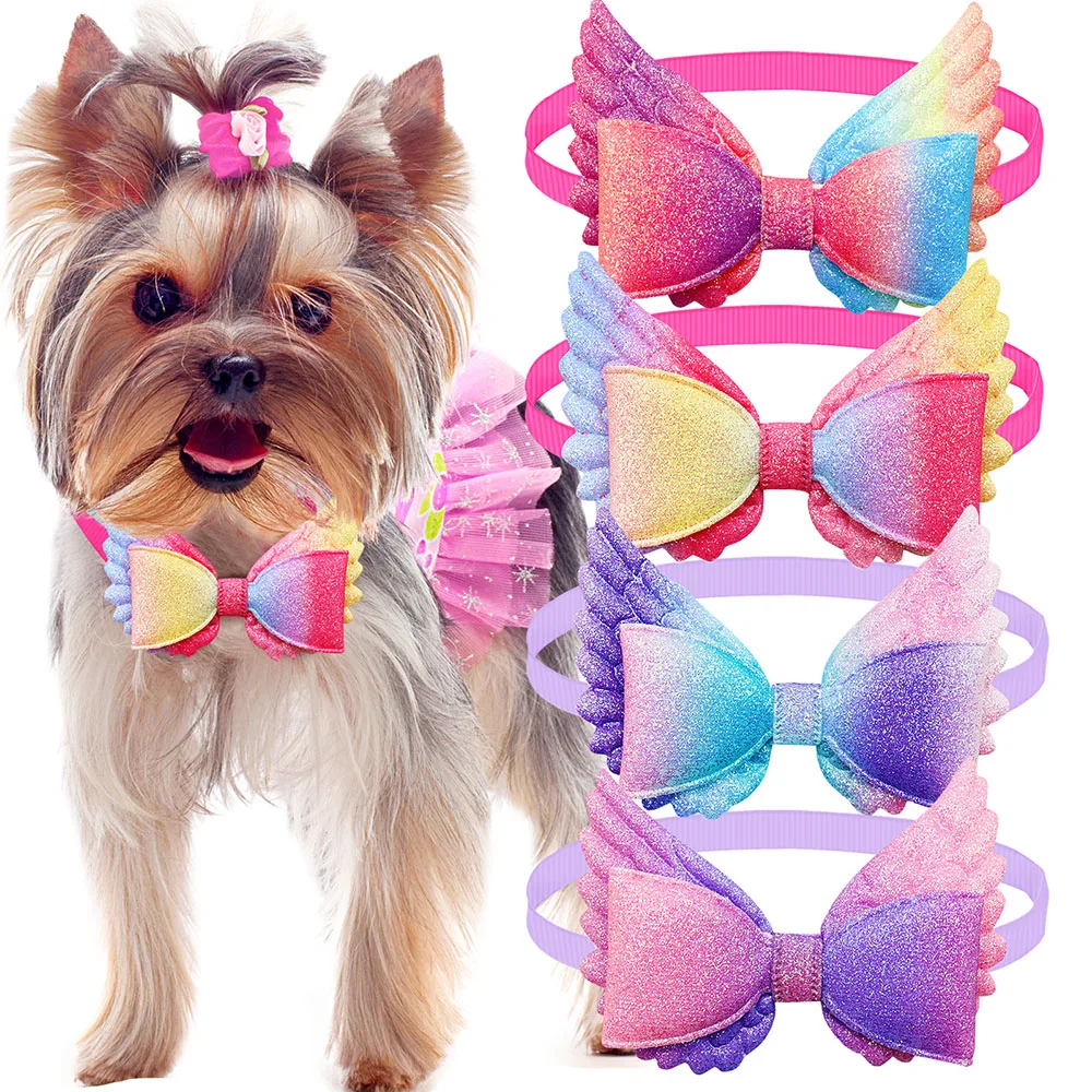 

10PCS Cute Pet Dog Bowtie Colorful Wings Small Dog Cat Bow Tie Collar for Dogs Fashion Dog Bowties Bulk Dog Grooming Accessories