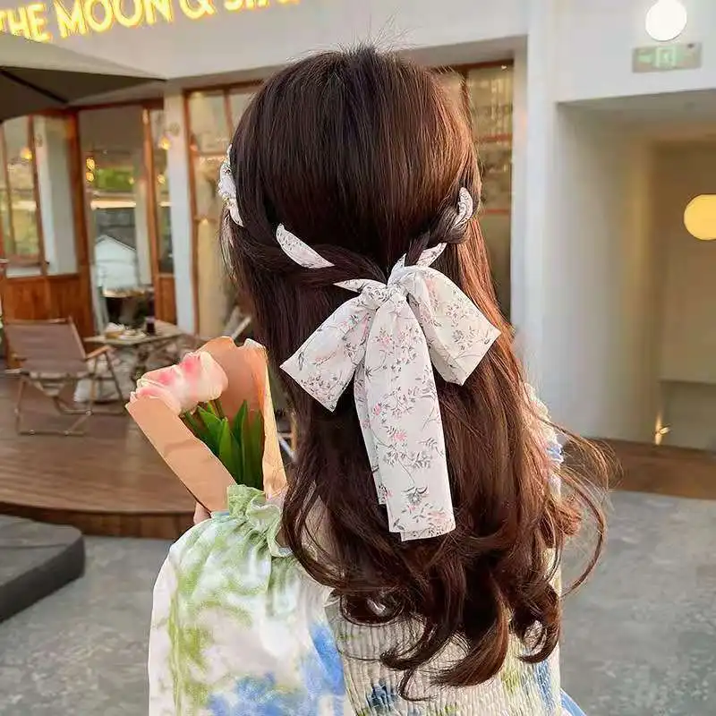 Elegant Pearl Hair Bands for Woman Fashion Long Ribbon Bow Girls Head Bands Pearl Braid Headbands Women Accessories scrunchie