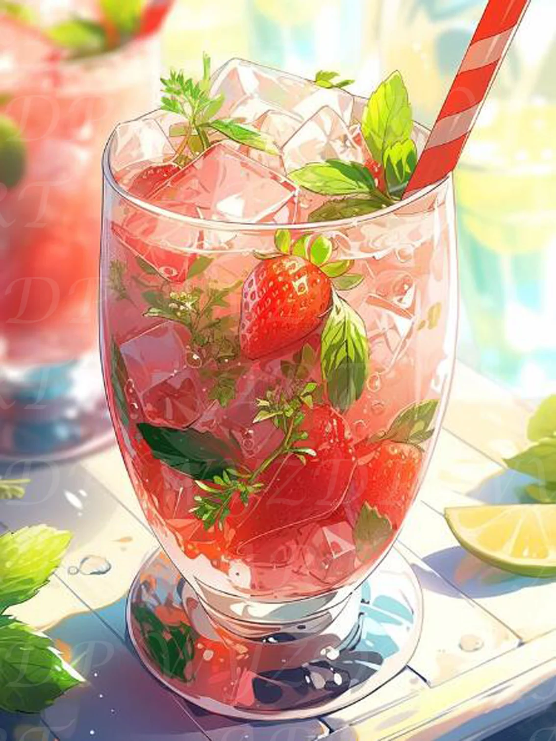 thumbnail image 1 of Kit de pintura de diamantes con polvo de hadas al 100 % de Landscape Fruit Cup, bordado de diamantes completo, puntada AB, arte de diamantes de cristal, decoración del hogar, 1 of 5