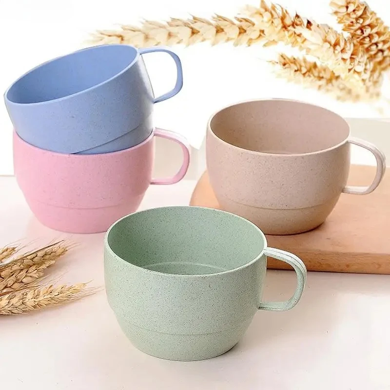 1PC Plastic Style Tea Cup Coffee Tea Milk Drink Cup Eco-friendly Reusable Wheat Straw Cup Travel Bathroom Toothbrush Cup