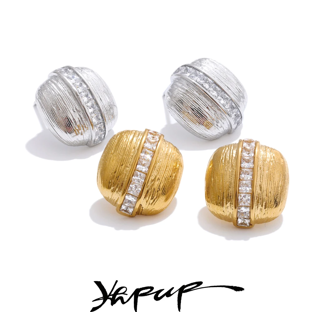 Yhpup Zirconia Stud Earrings 16K Golden Plated