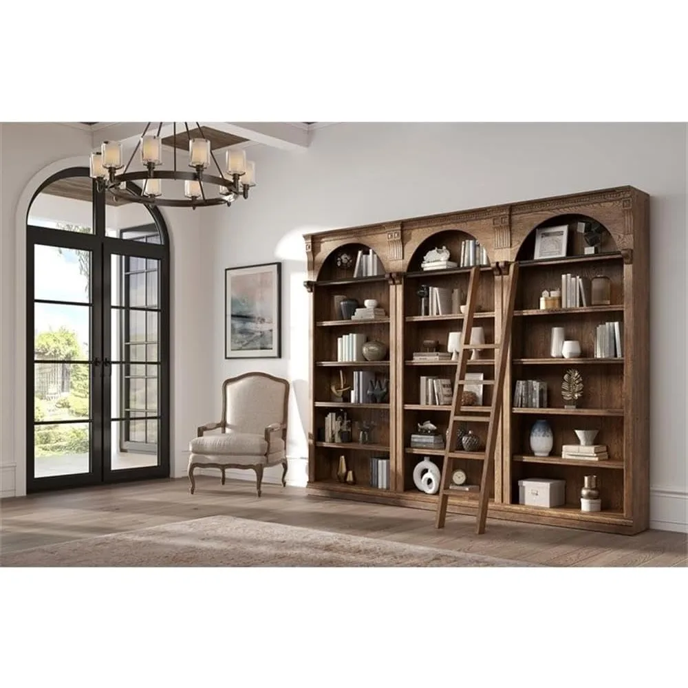 Traditional 8' Tall Bookcase Wall with Ladder, Storage Organizer, Display Shelf Unit for Office, Living Room, Brown