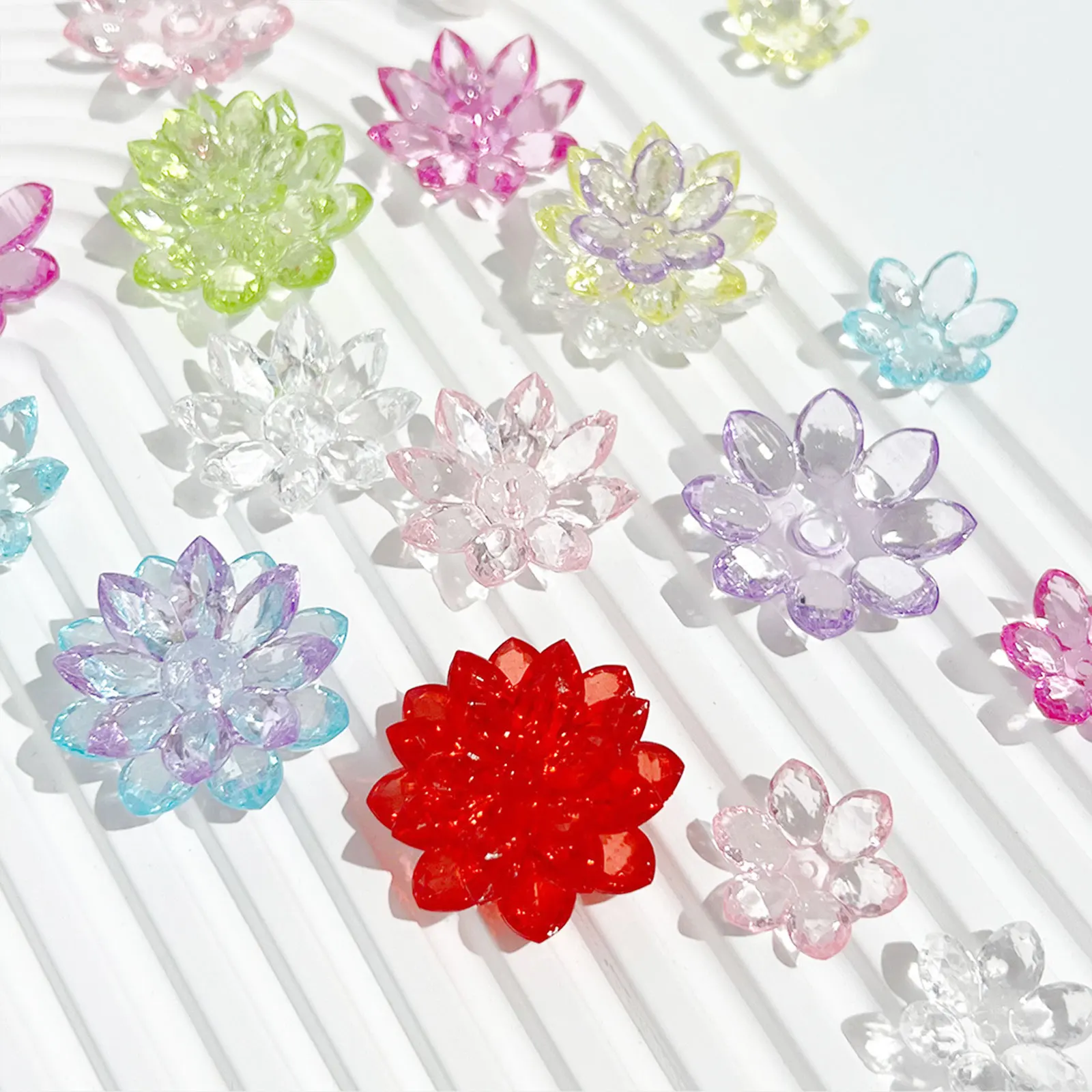 Transparent Crystal Lotus Flower Beads For Jewelry Making DIY Decorations Earrings Wedding Dress Ornaments Hair Pin Accessories glass beads stone beads