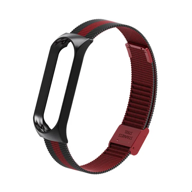 Strap For Xiaomi Mi Band 3 4 5 Wrist Metal Bracelet Screwless Stainless Steel MIband for Mi Band 4 3 5 Strap Wristbands Pulseira Black Red 13