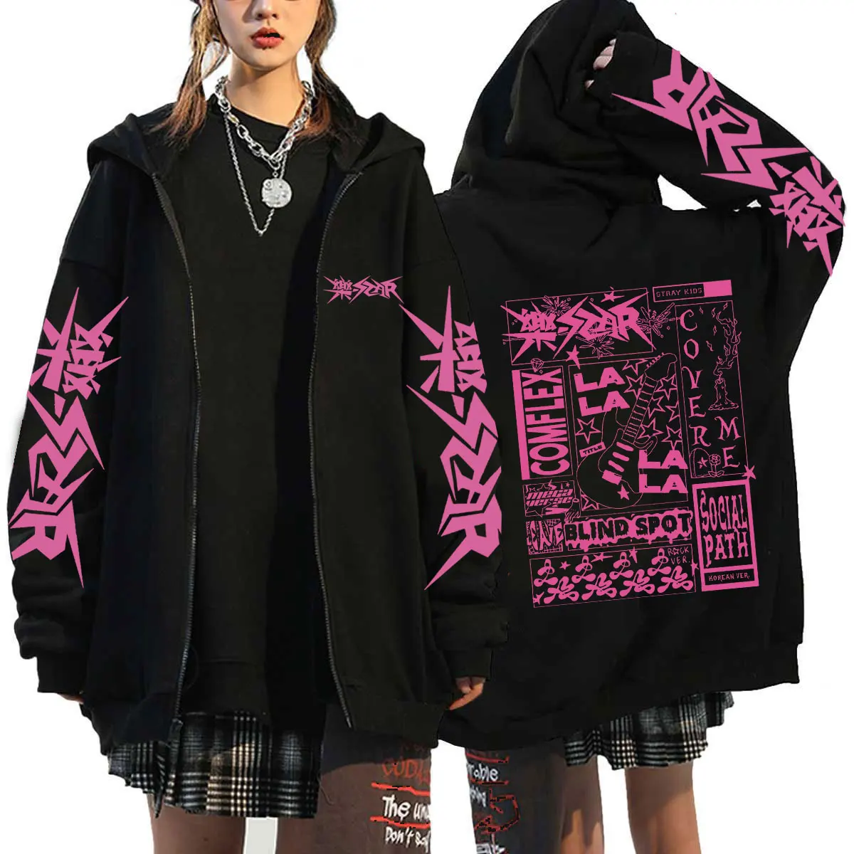 straykids Hoodie Men Long Sleeve Loose Jacket Coats Harajuku Casual Gothic Hooded Sweatshirt Y2K Streetwear