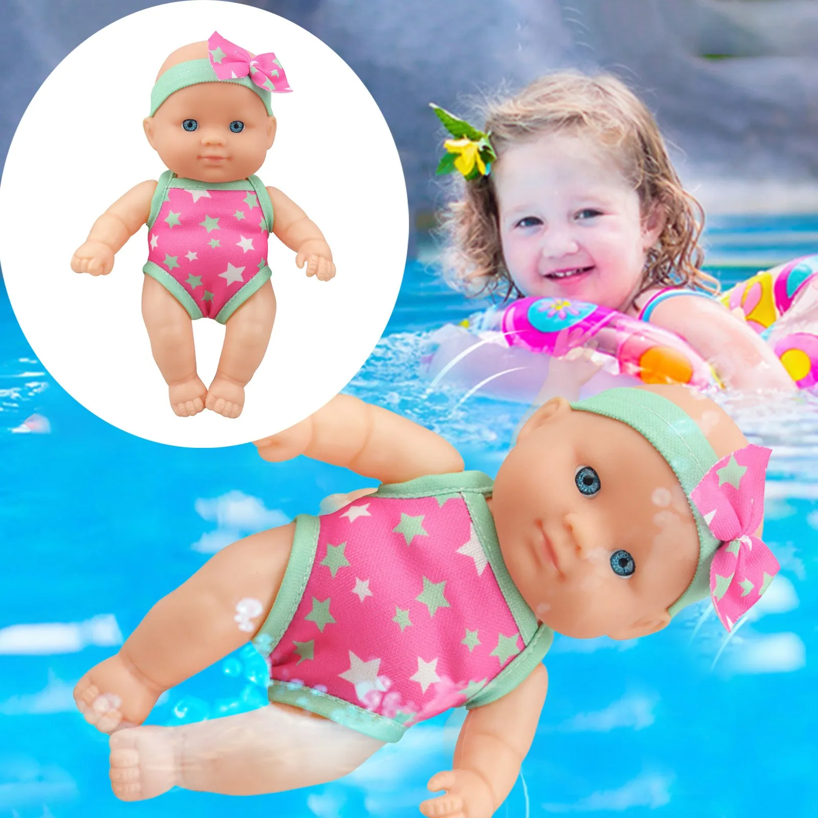 60 X 60cm Joyful Childhood At The Beach Pool Kids' Articulated Joints Swimming Dolls With Easily Detachable Swimsuits
