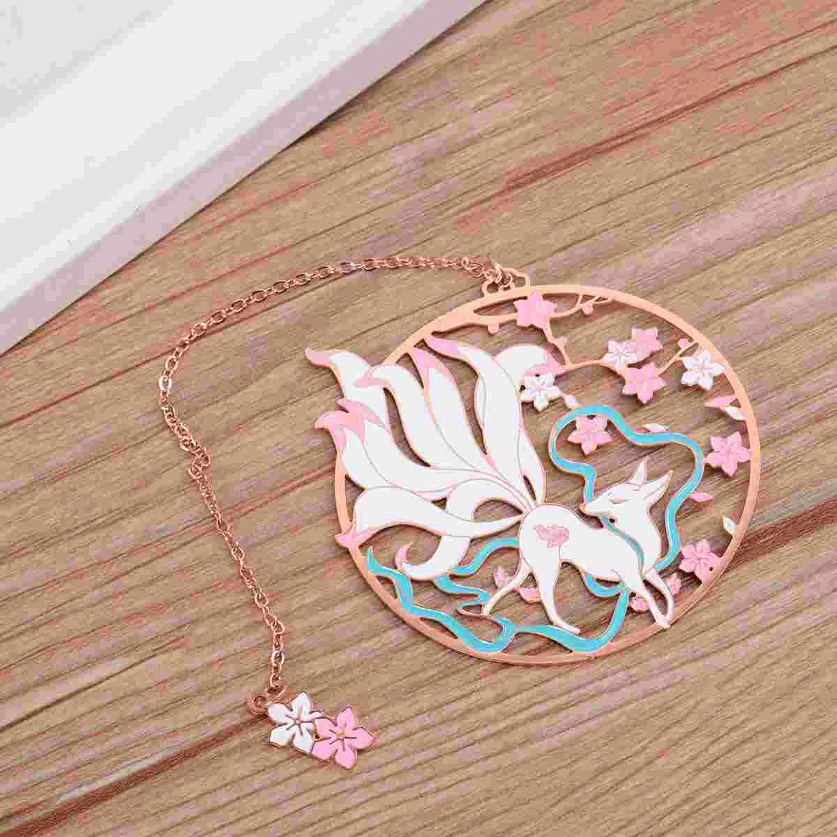 

Metal, Metal Round Fan Colorful Metal Bookmarks Hanging Drop for Home School Office （ Nine- Tailed Style ）