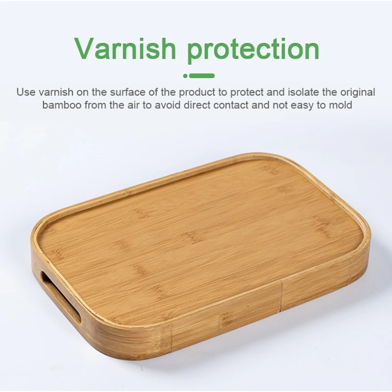 Rectangular Bamboo Wooden Tea Tray Solid Wood Serving Tray With Handle