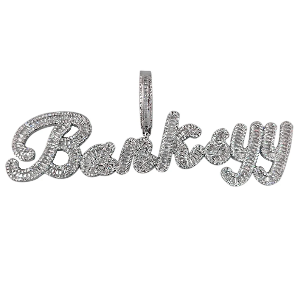 Personalized Custom Initial Letter Pendant Bling Zircon White Gold Capital Alphabet Name Necklace
