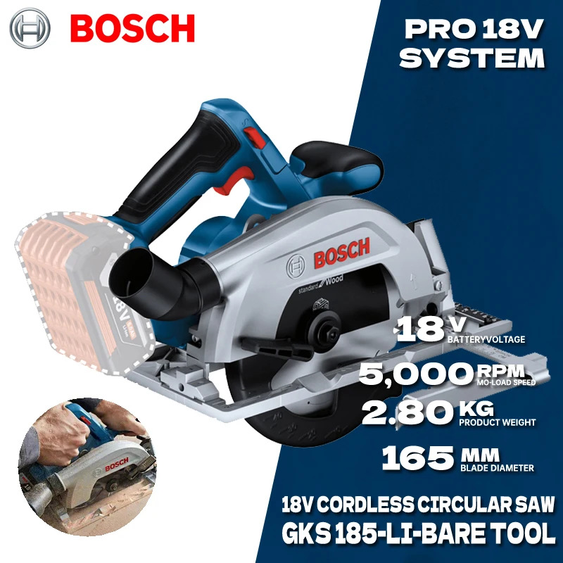 BOSCH GKS 185-LI Cordless Circular Saw Tool Only 18V Brushless Motor 165mm  Blade Cutting Machine For Woodworking Power Tools