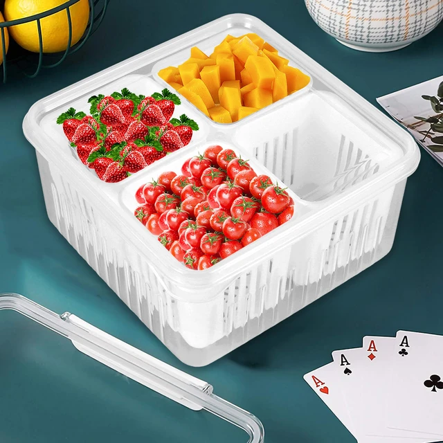 Storage Container 6 Grid Food Vegetable Fruit Storage Bin Fridge Organizer  Drain Tray Meat Onion Ginger Transparent Crisper