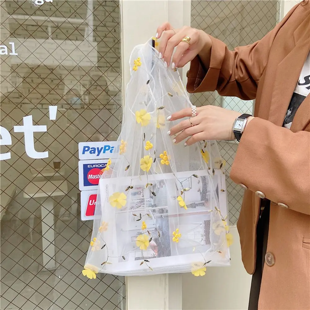 Chic Eco-Friendly Embroidered Mesh Tote Bag