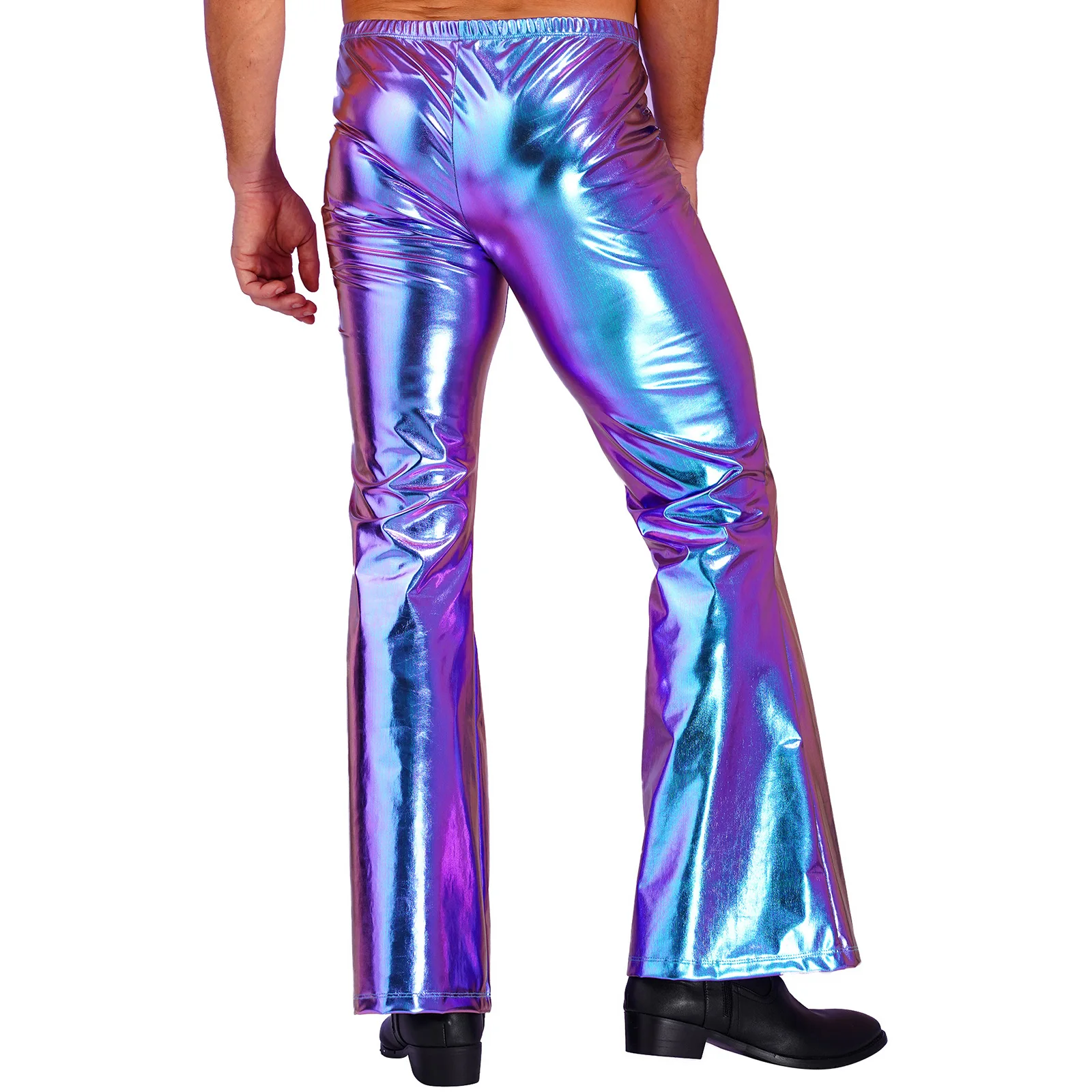 IIXPIN Men Shiny Metallic Disco Pants Bell Bottom Flared Long Pants Dude Costume Trousers Men's Flare Pants Flared Bell Pants