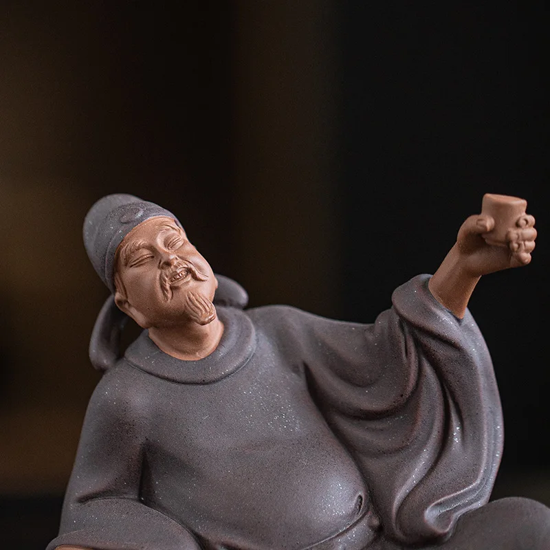 Chinese Household Zen Historical Figure Purple Sand Poet Ornaments Li Bai Drunk Creative Study Antique Shelf Decorations